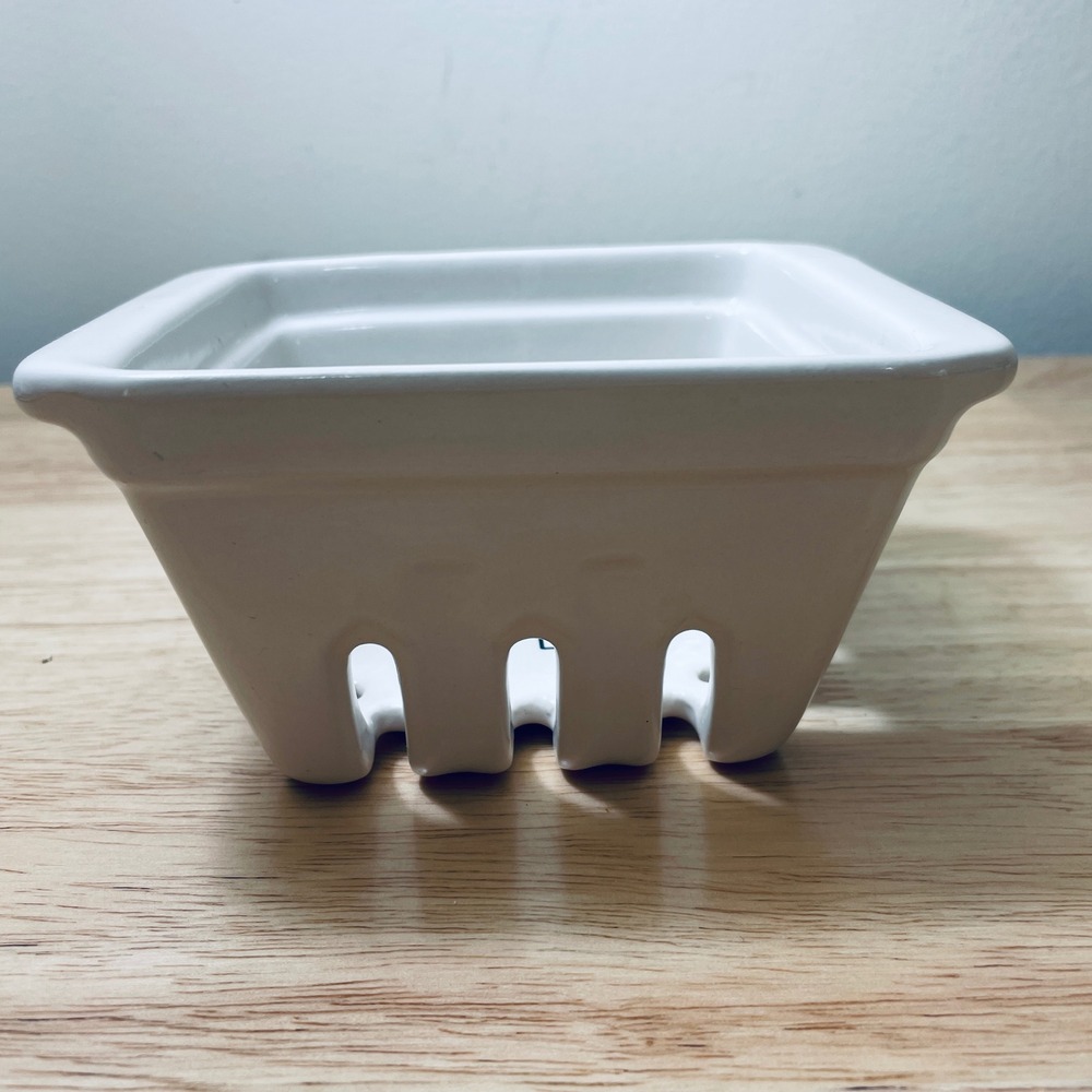 Rae Dunn SWEET Ceramic Berry Basket White Artisan Collection Magenta Colander - Picture 2 of 5